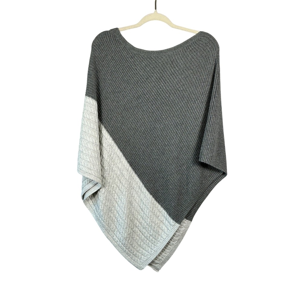 J.Jill Women One Size Grey Colorblock CableKnit Asymmetrical Poncho Cape Sweater